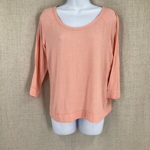 St. John Knit‎ Top Womens M Orange Striped 3/4 Sleeve Scoop Classic